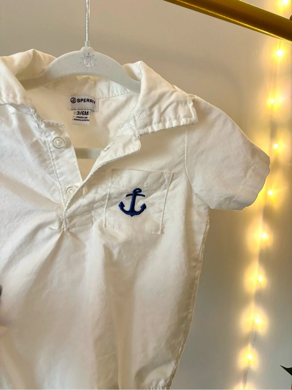 White Anchor Polo One-Piece Bodysuit for Kids by Sperry